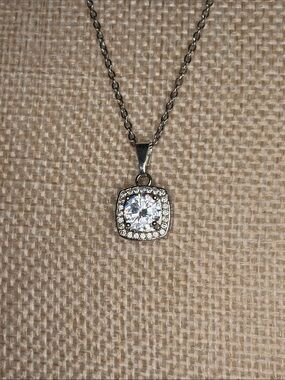 Silver-Tone  Halo Pendant Necklace